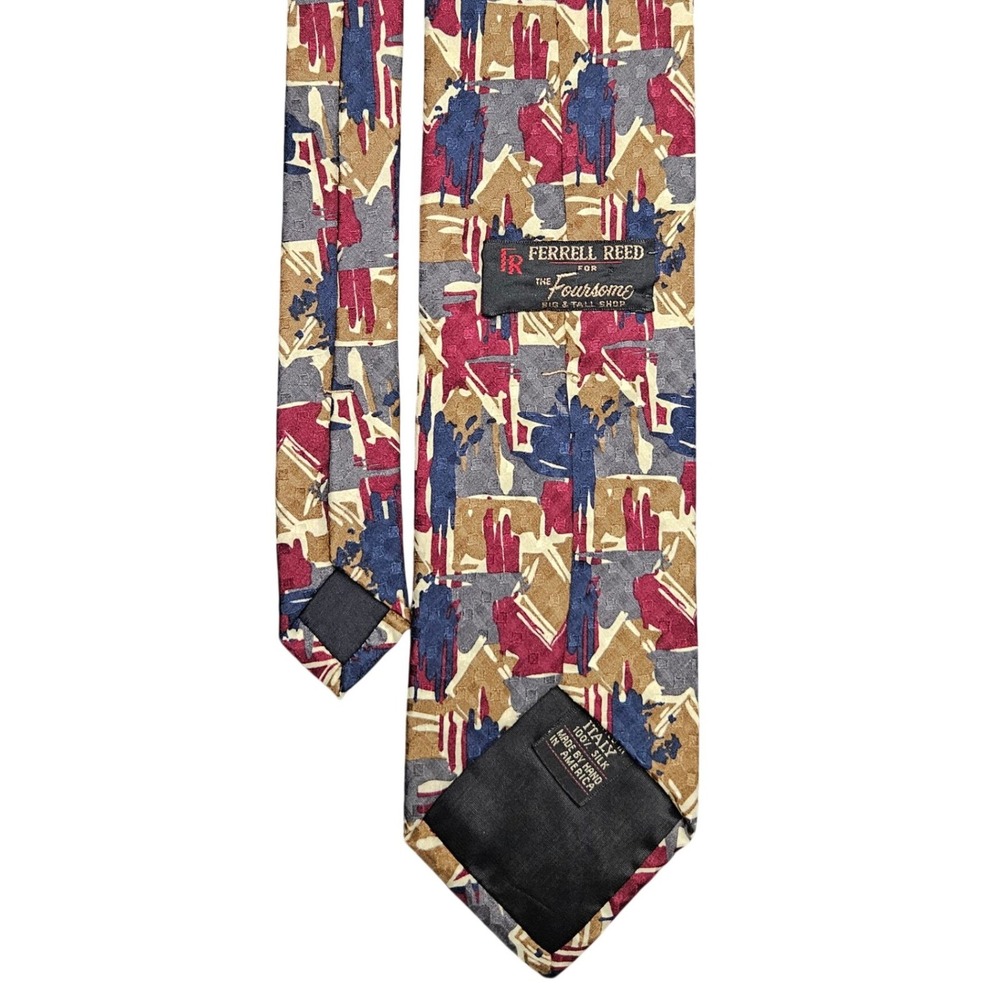 Ferrell Reed Silk Tie‎ Abstract Brushstroke Multicolor Handmade Italy Career - Picture 2 of 8